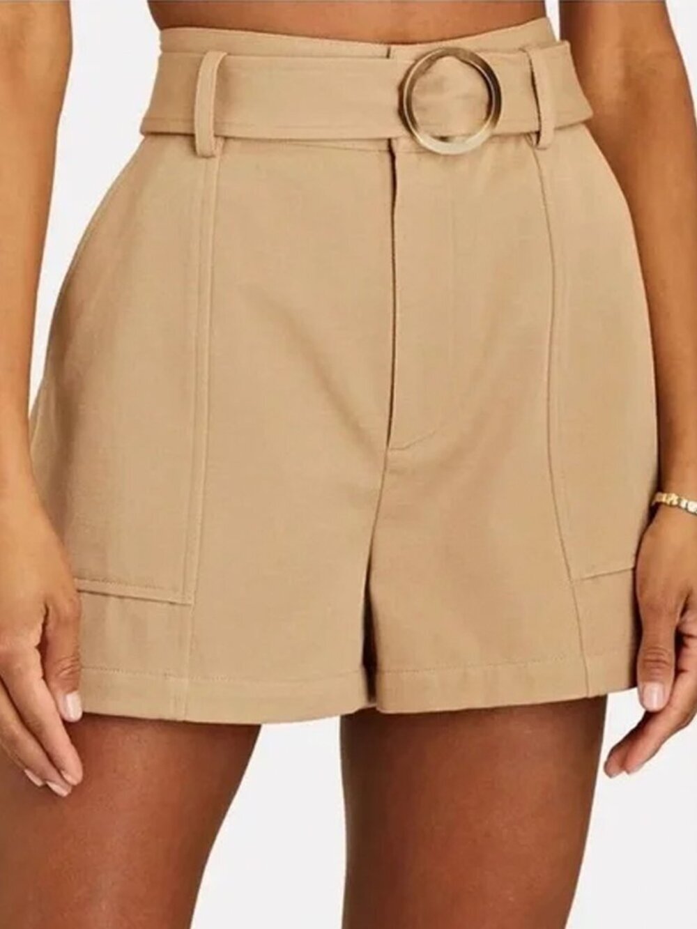 INTERMIX Beige High Waisted Cotton Twill Shorts Size 10